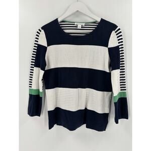 Belford Sweater Womens Small Blue White Striped Pima Cotton Pullover Knit Sheer